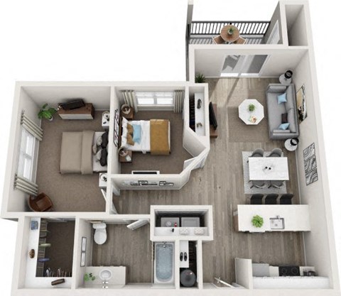 Floor plan for 2 beds, 1 bath, 912 sqft